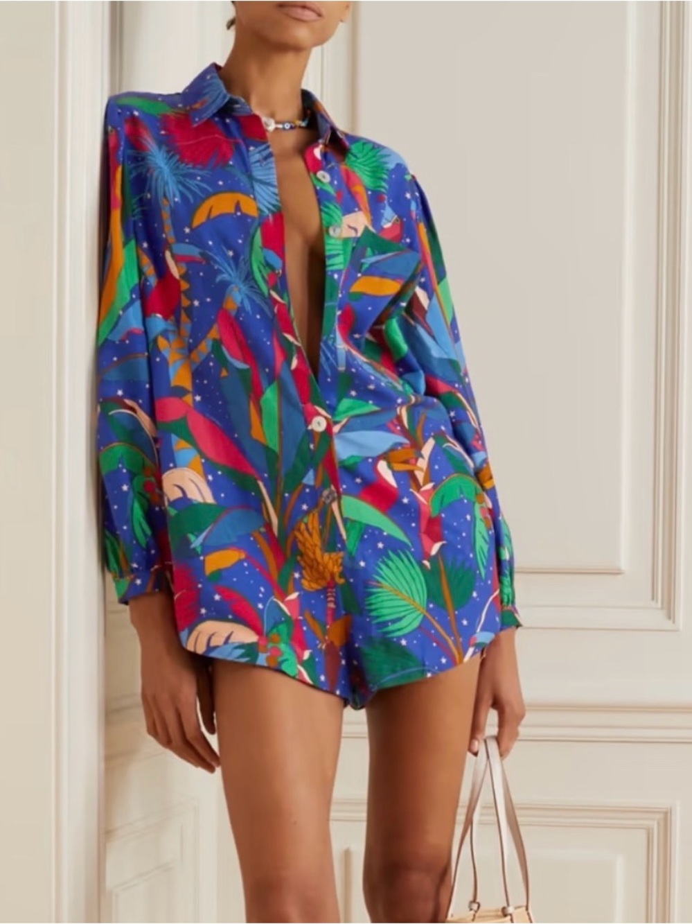 Farm Rio Colorful Forest Button-Front Romper Size Medium - Picture 3 of 7